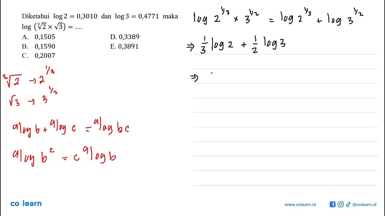 Diketahui log 2=0,3010 dan log 3=0,4771 maka log