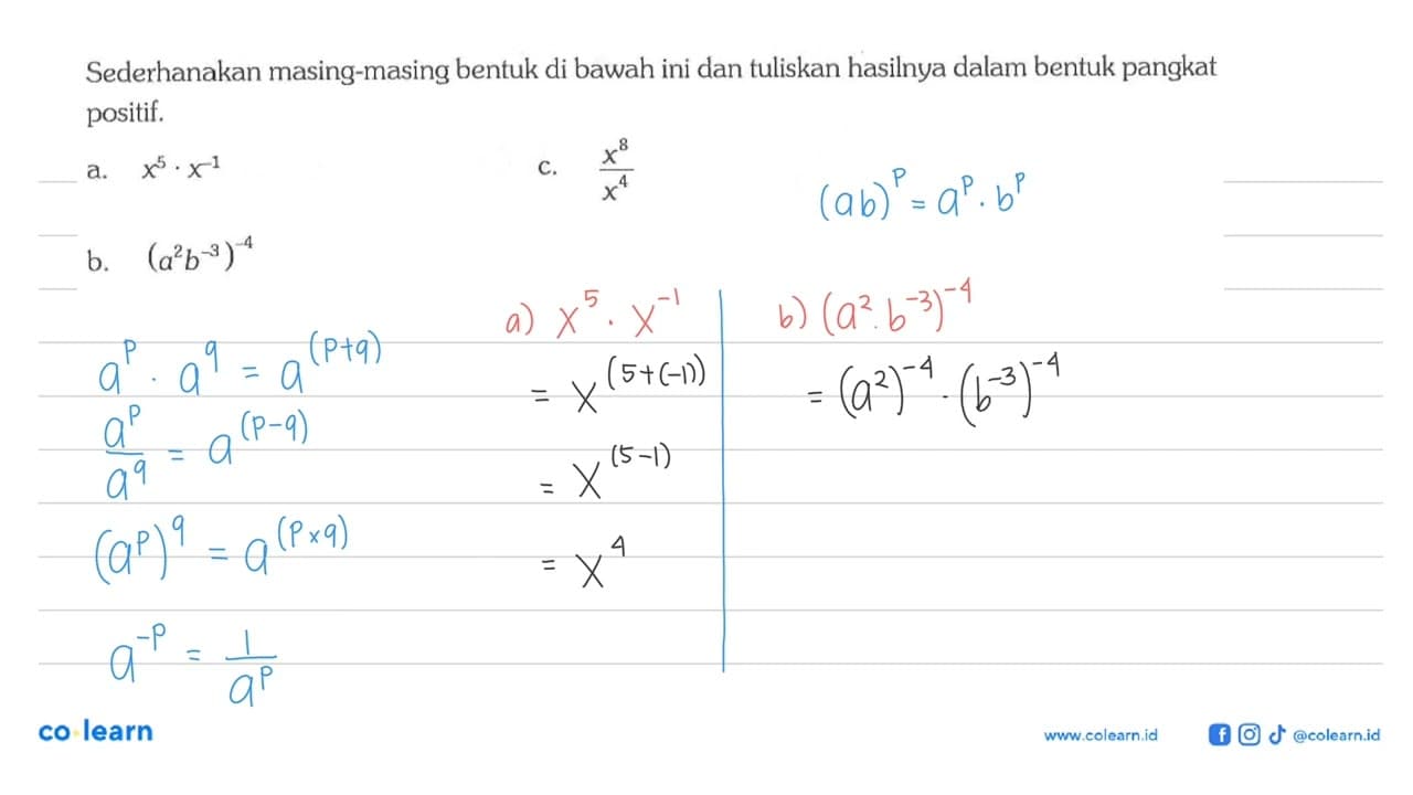 Sederhanakan masing-masing bentuk di bawah ini dan tuliskan