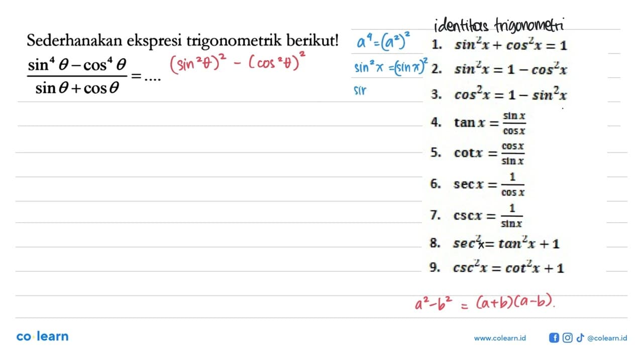 Sederhanakan ekspresi trigonometri berikut!