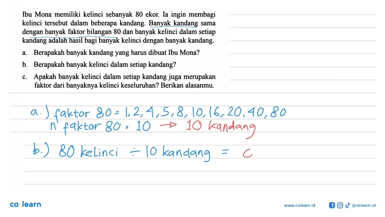 Ibu Mona memiliki kelinci sebanyak 80 ekor. Ia ingin