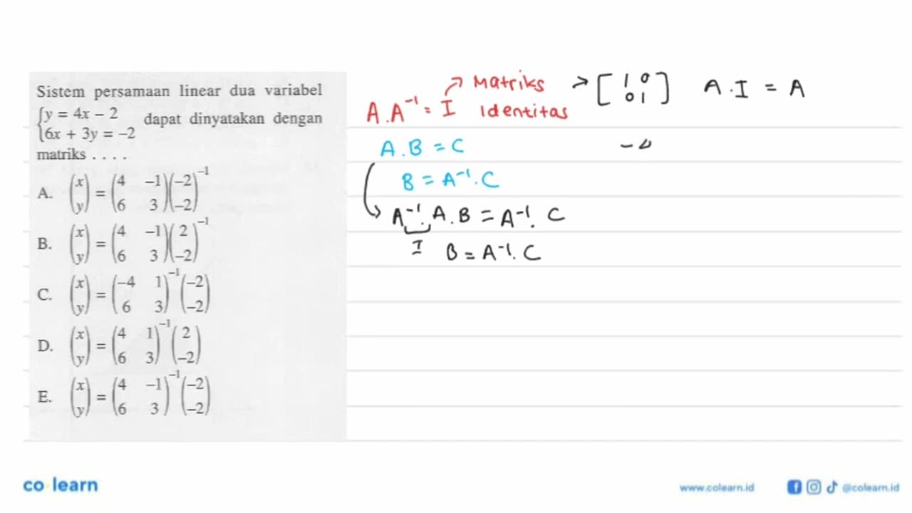 Sistem persamaan linear dua variabel {y=4x-2 6x+3y=-2.