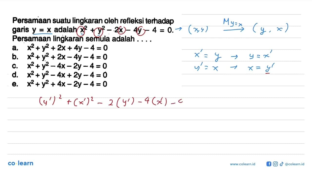 Persamaan suatu lingkaran oleh refleksi terhadap garis y=x