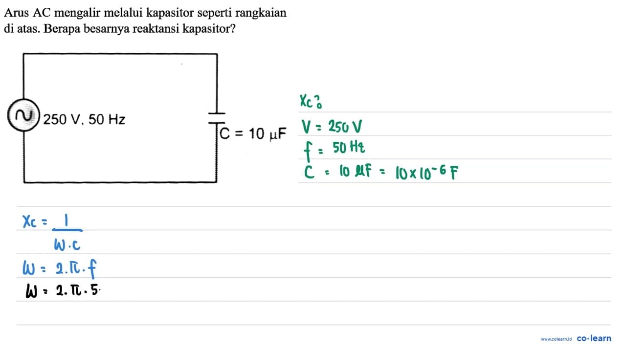Arus AC mengalir melalui kapasitor seperti rangkaian di