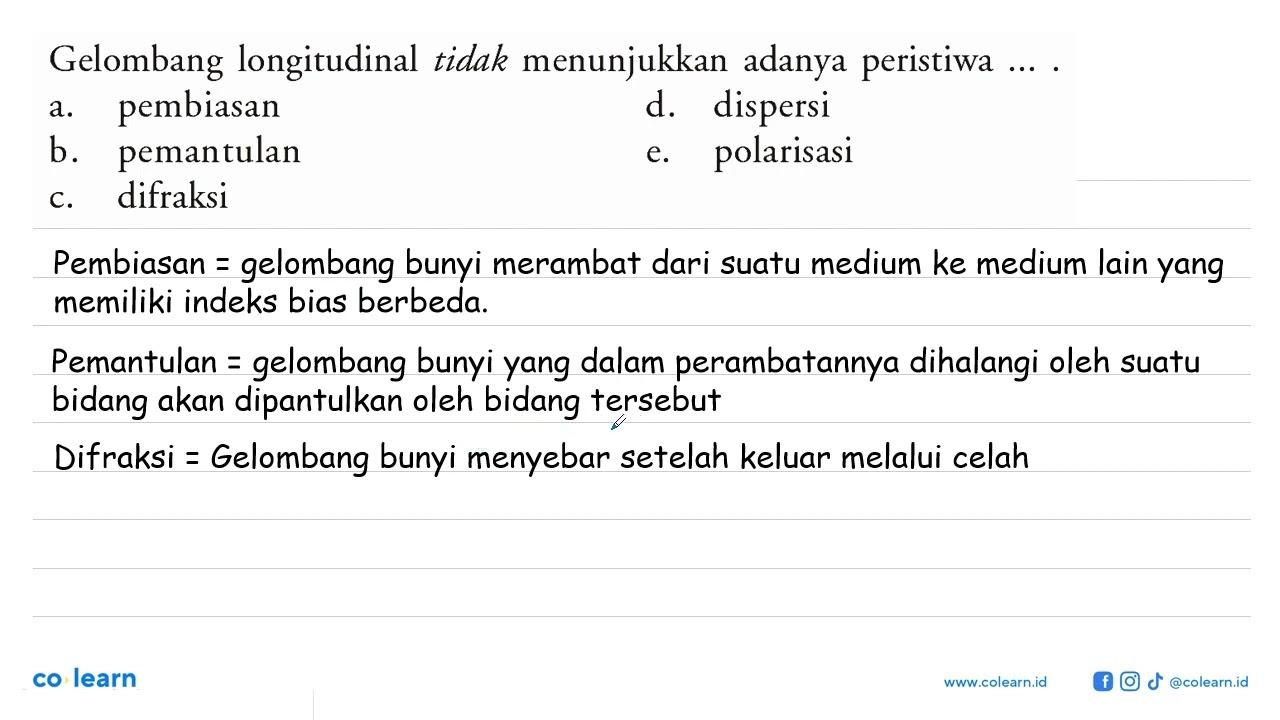 Gelombang longitudinal tidak menunjukkan adanya peristiwa