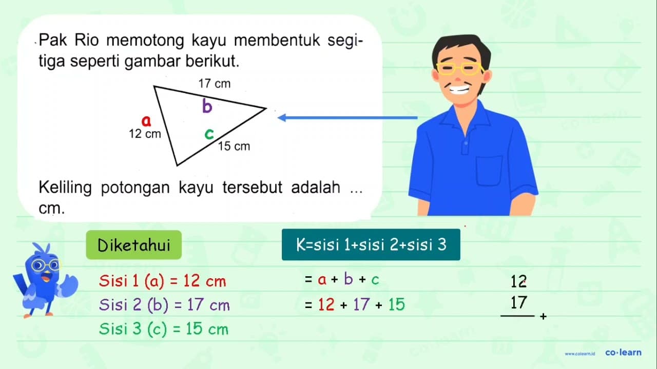 Pak Rio memotong kayu membentuk segitiga seperti gambar