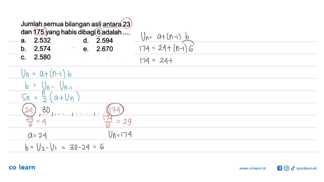 Jumlah semua bilangan asli antara 23 dan 175 yang habis