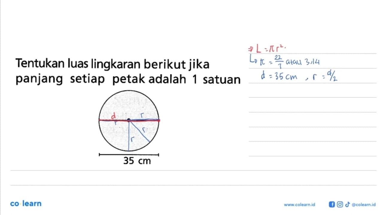 Tentukan luas lingkaran berikut jika panjang setiap petak