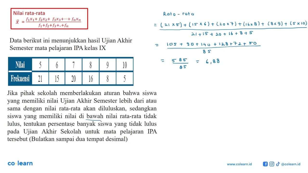 Data berikut ini menunjukkan hasil Ujian Akhir Semester