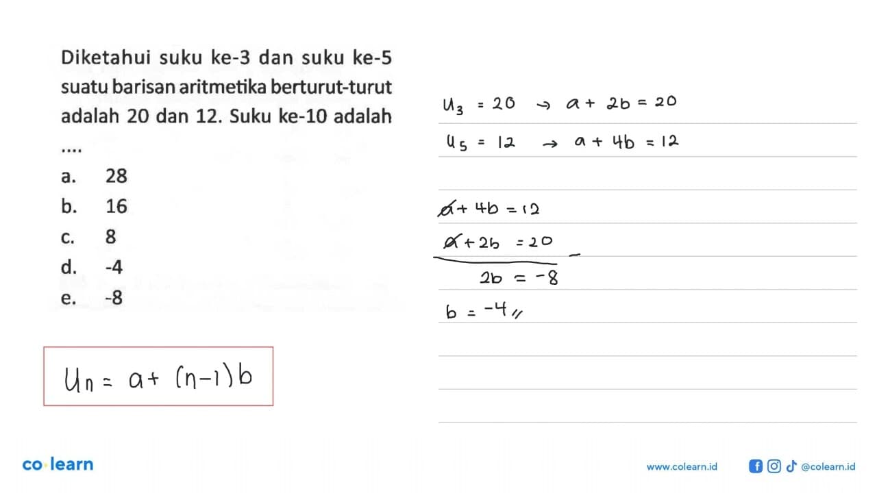 Diketahui suku ke-3 dan suku ke-5 suatu barisan aritmetika