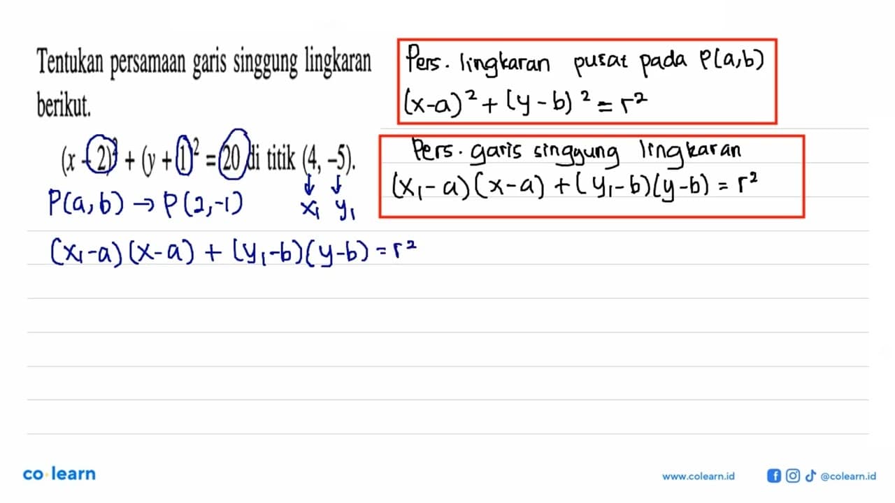 Tentukan persamaan garis singgung lingkaran