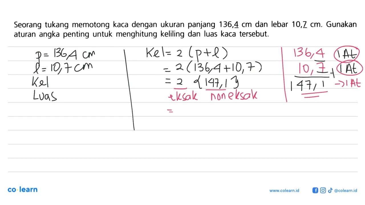 Seorang tukang memotong kaca dengan ukuran panjang 136,4 cm