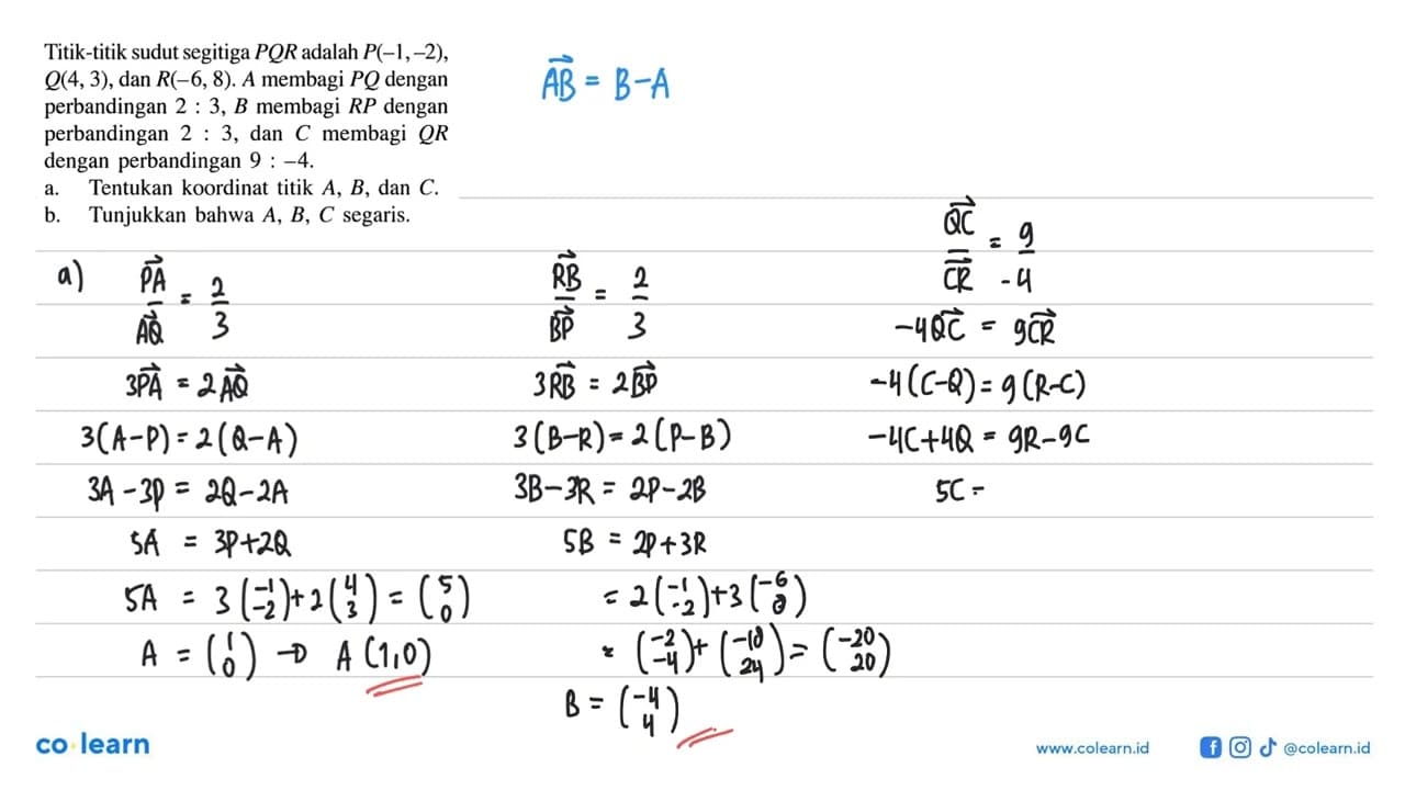 Titik-titik sudut segitiga PQR adalah P(-1,-2), Q(4,3), dan