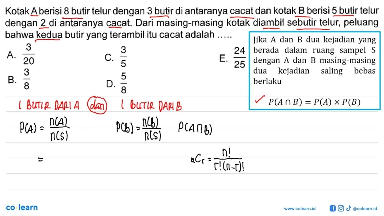 Kotak A berisi 8 butir telur dengan 3 butir di antaranya