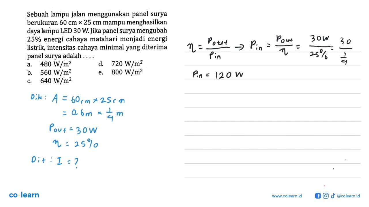 Sebuah lampu jalan menggunakan panel surya berukuran 60