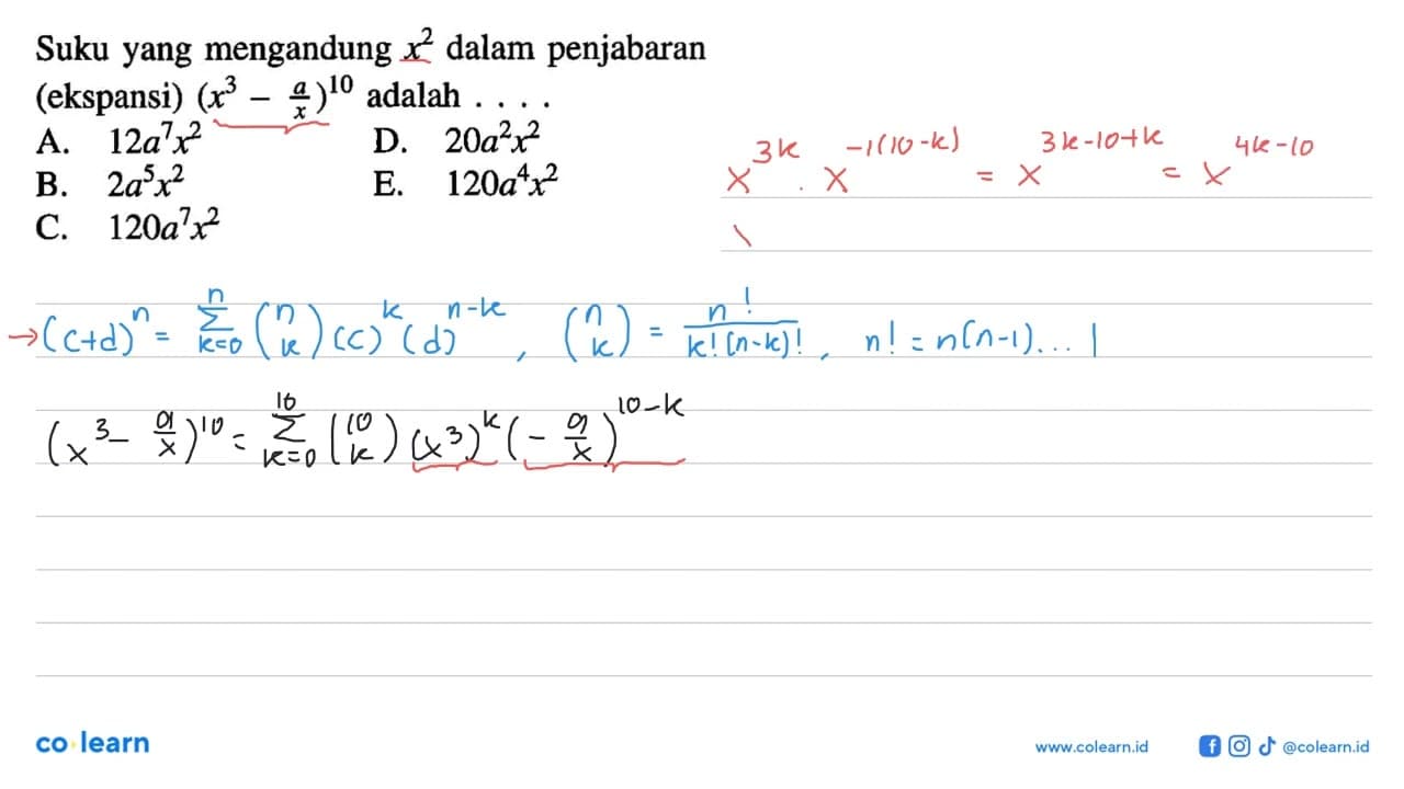 Suku yang mengandung x^2 dalam penjabaran (ekspansi) (x^3 -