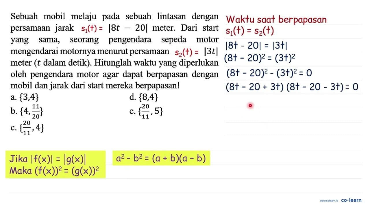 Sebuah mobil melaju pada sebuah lintasan dengan persamaan