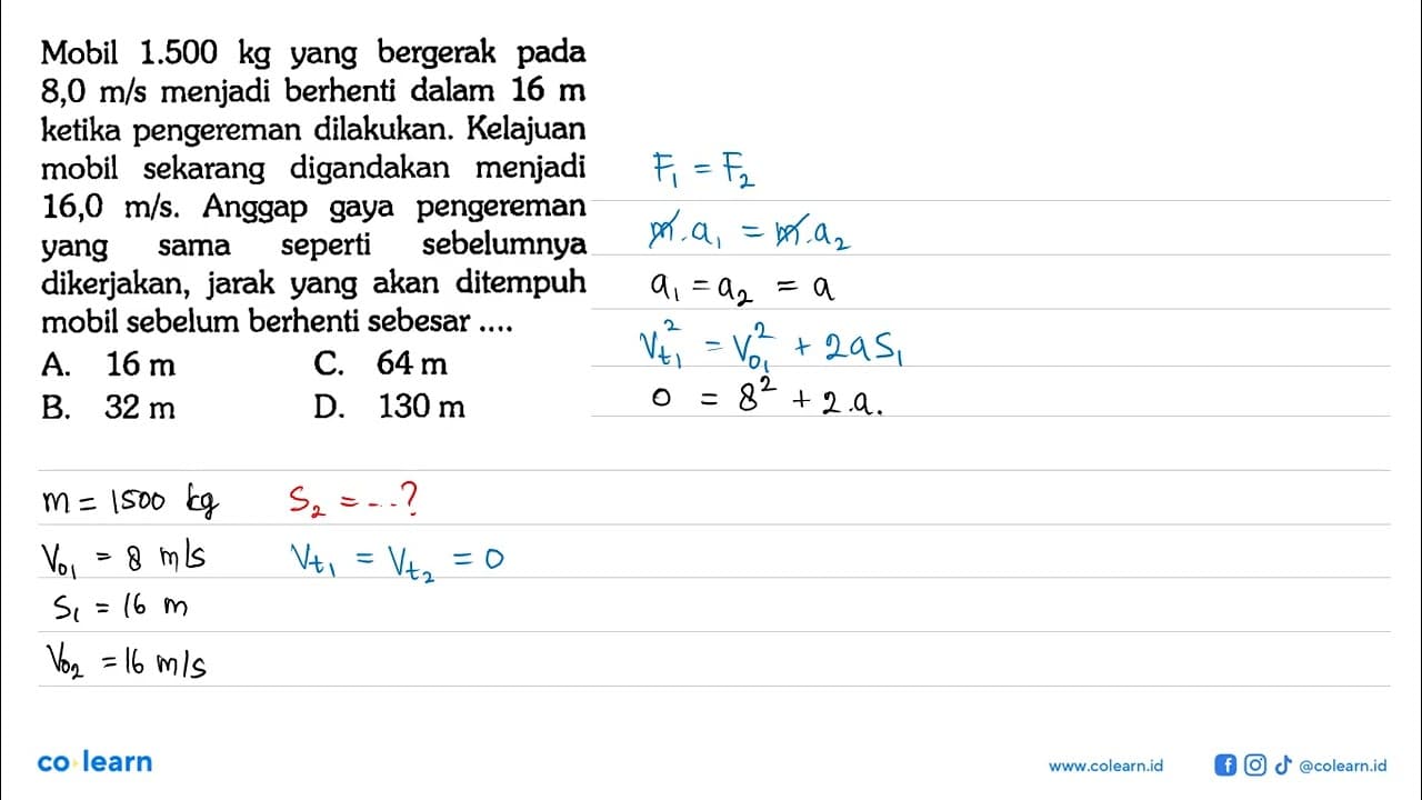Mobil 1.500 kg yang bergerak pada 8,0 m/s menjadi berhenti