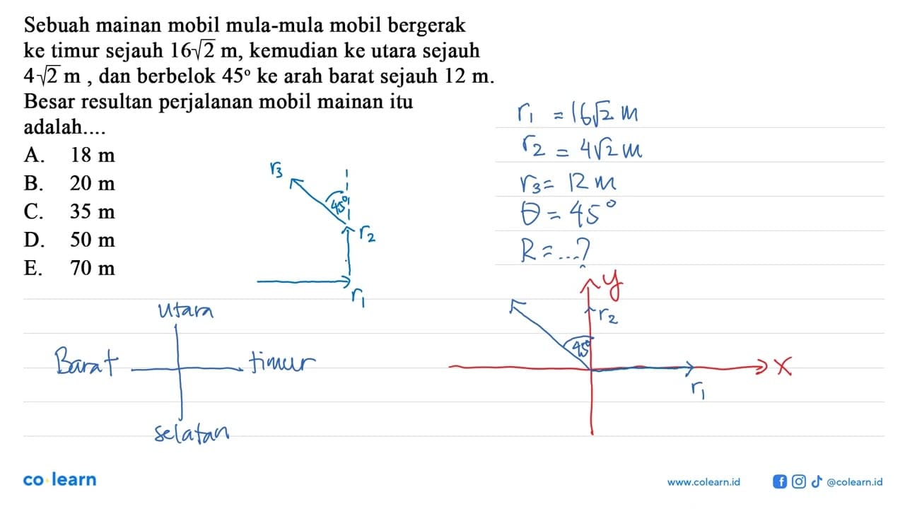 Sebuah mainan mobil mula-mula mobil bergerak ke timur