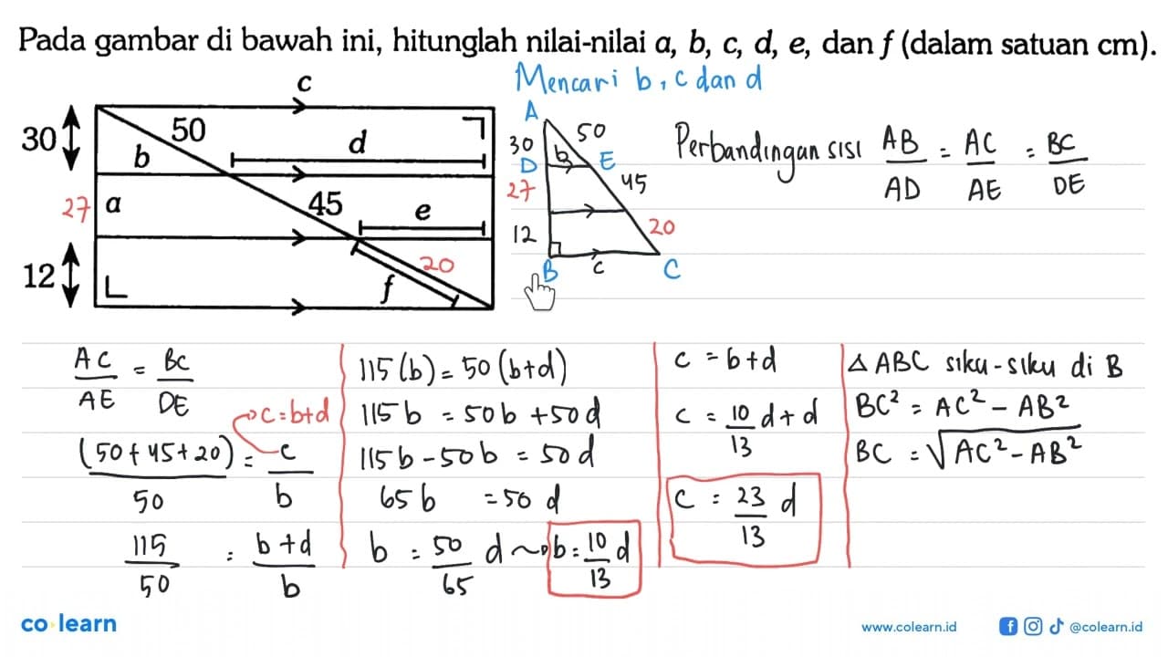 Pada gambar di bawah ini, hitunglah nilai-nilai a, b, c, d,