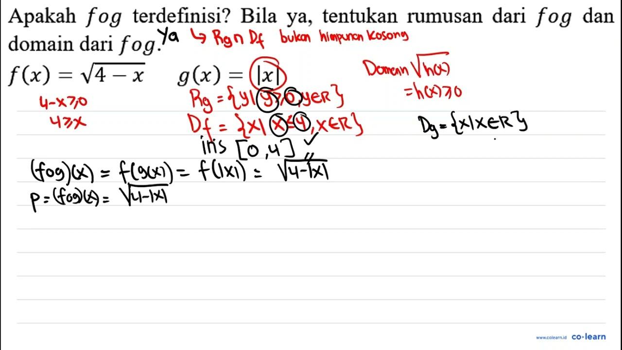 Apakah f o g terdefinisi? Bila ya, tentukan rumusan dari