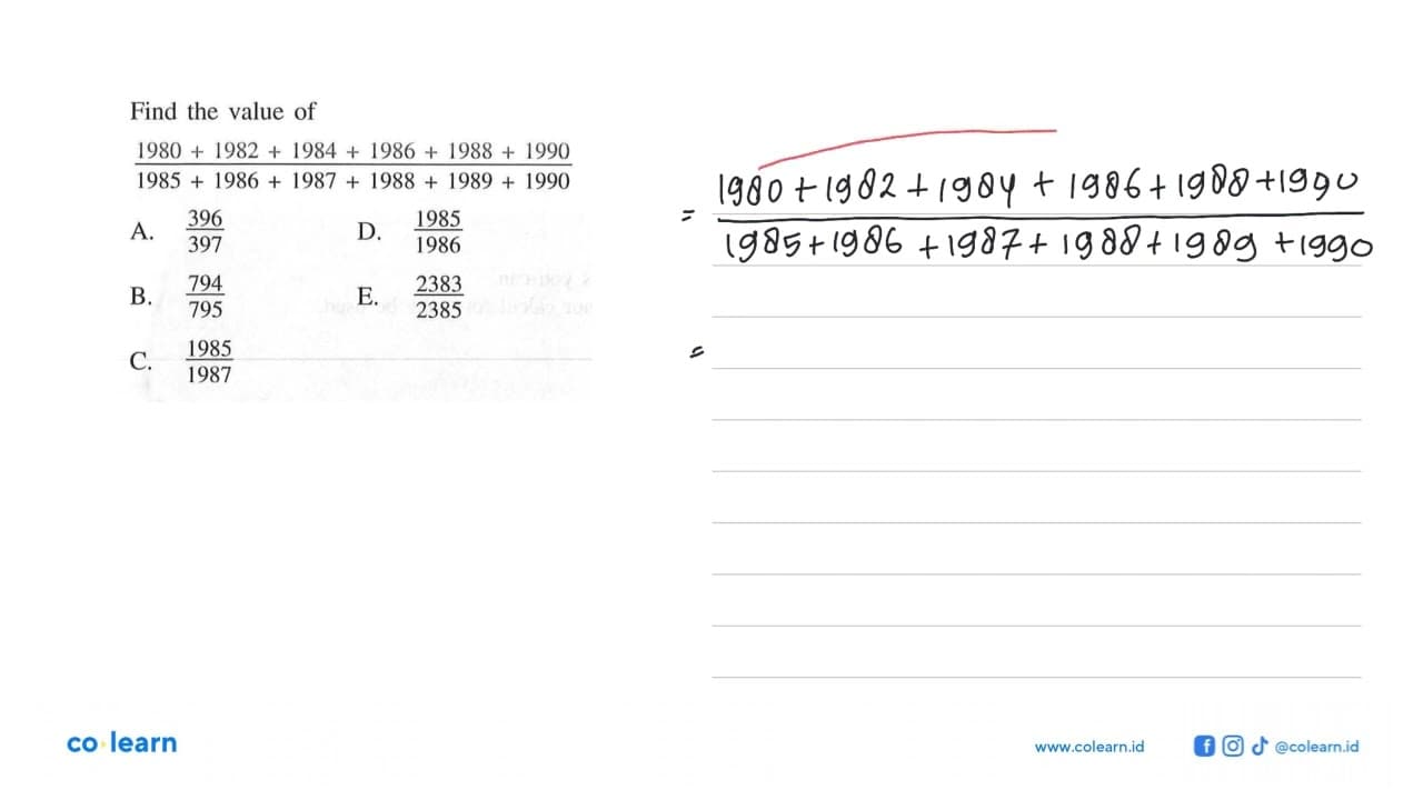 Find the value of (1980 + 1982 + 1984 1986 + 1988 +