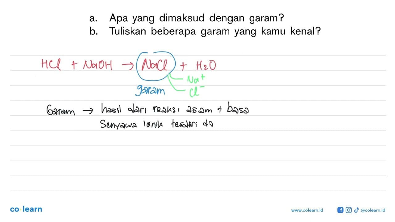 a. Apa yang dimaksud dengan garam? b. Tuliskan beberapa