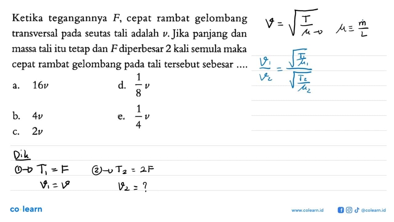 Ketika tegangannya F , cepat rambat gelombang transversal