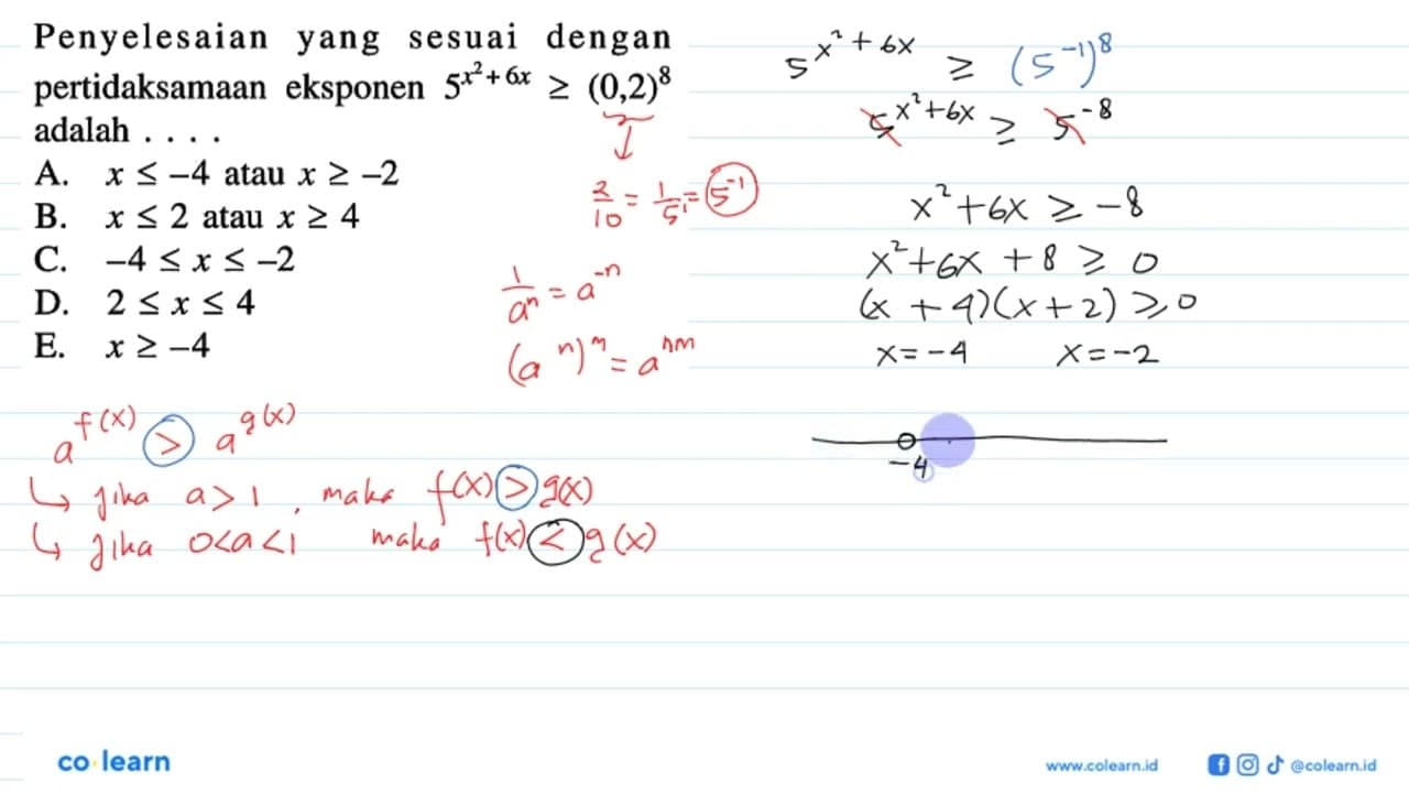 Penyelesaian yang sesuai dengan pertidaksamaan eksponen