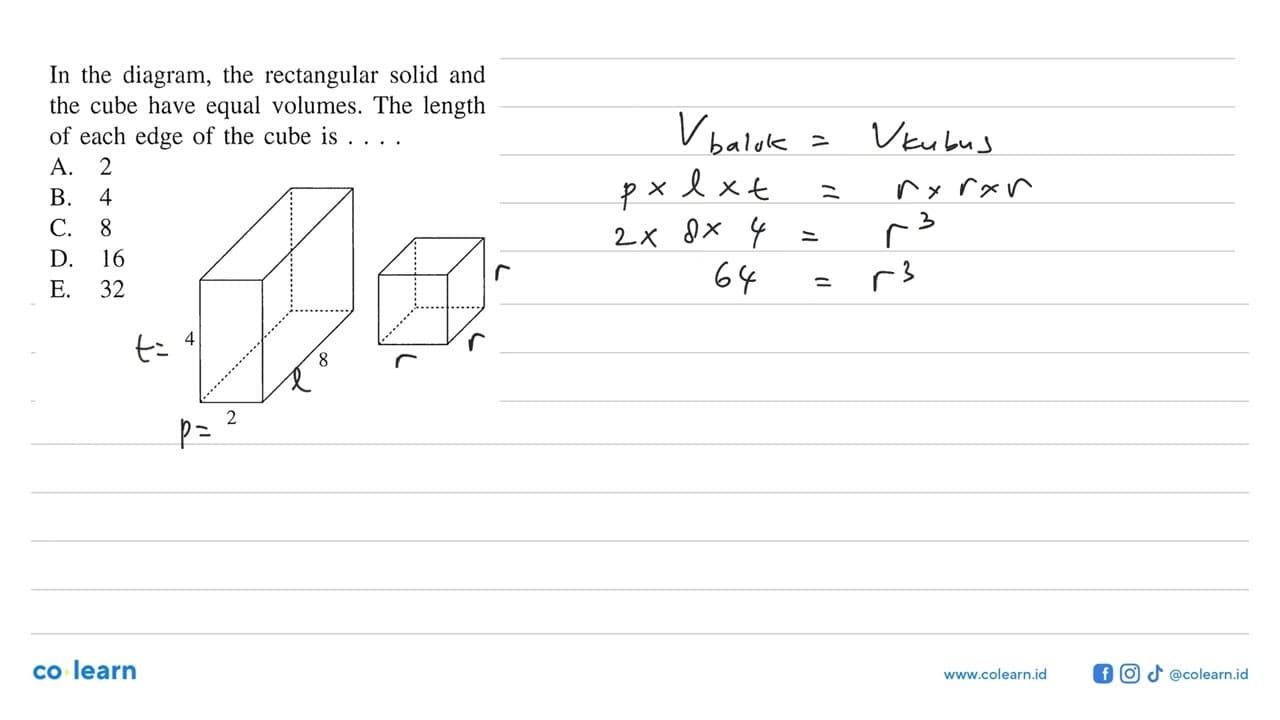 In the diagram, the rectangular solid and the cube have