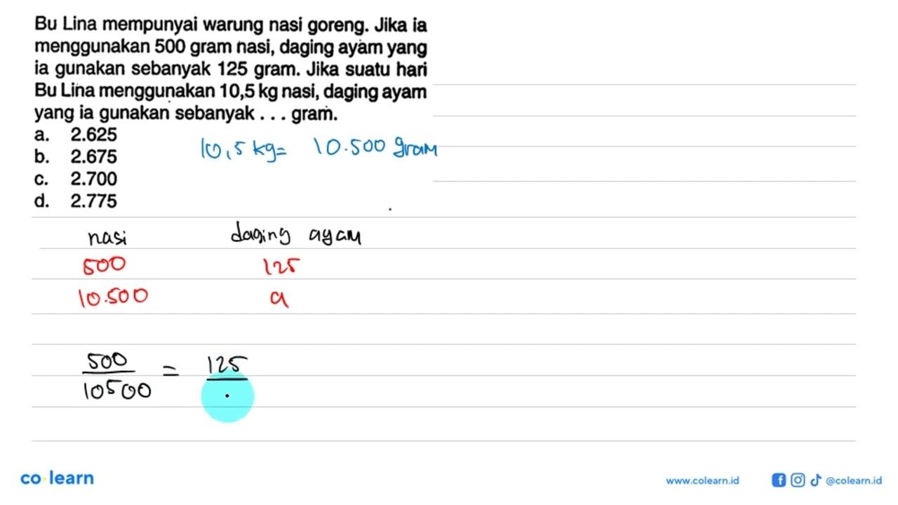 Bu Lina mempunyai warung nasi goreng. Jika ia menggunakan