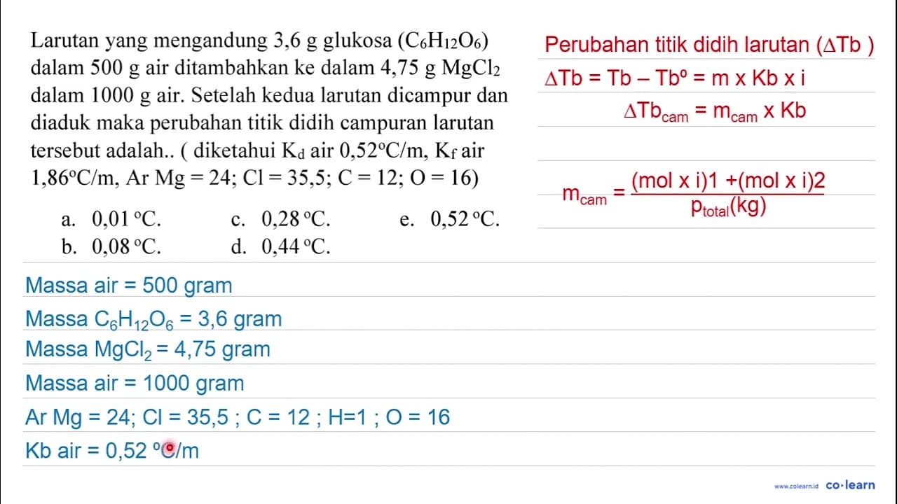 Larutan yang mengandung 3,6 g glukosa (C_(6) H_(12) O_(6))