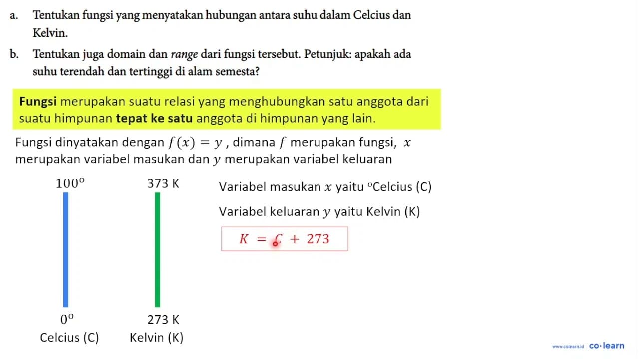 a. Tentukan fungsi yang menyatakan hubungan antara suhu