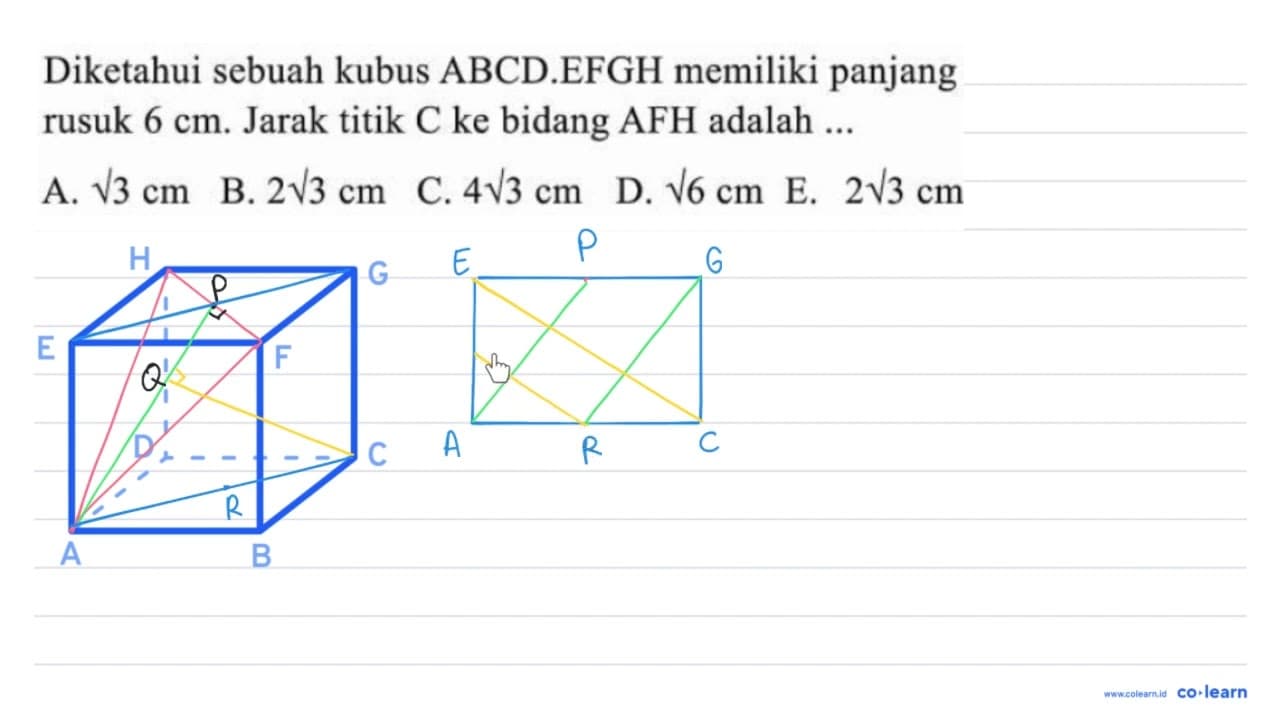 Diketahui sebuah kubus ABCD.EFGH memiliki panjang rusuk 6