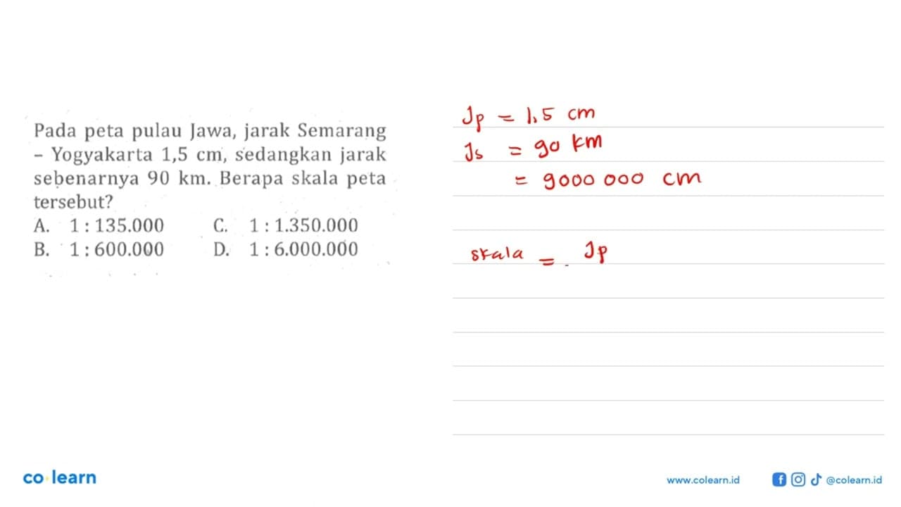 Pada peta pulau Jawa, jarak Semarang-Yogyakarta 1,5 cm,