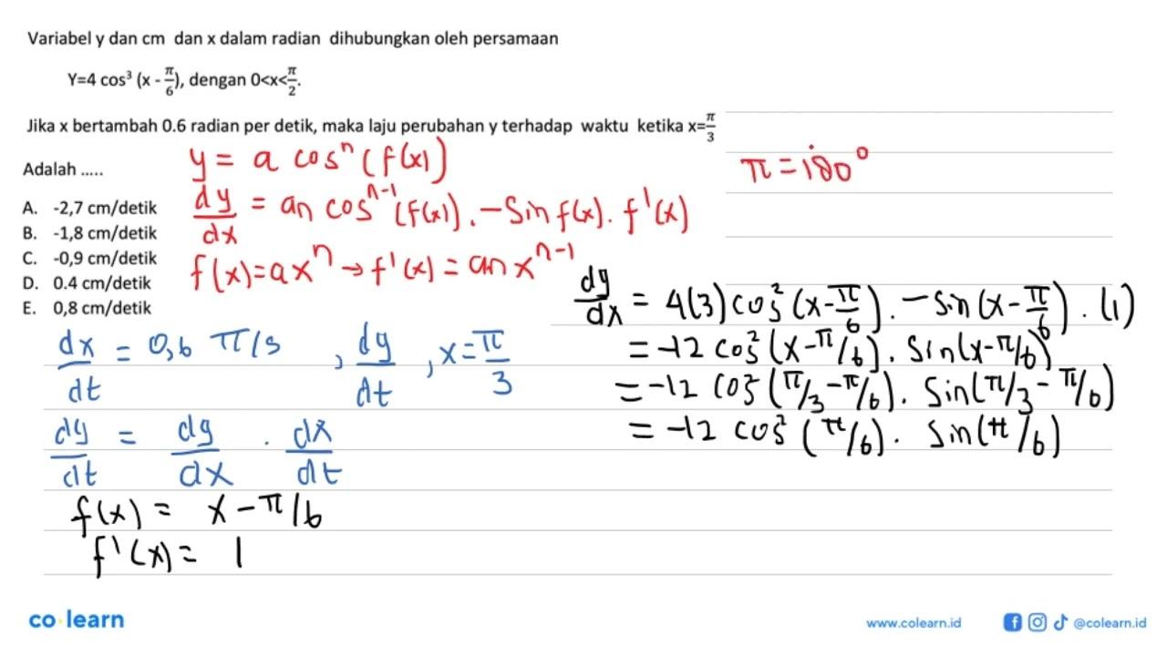 Variabel y dan cm dan x dalam radian dihubungkan oleh