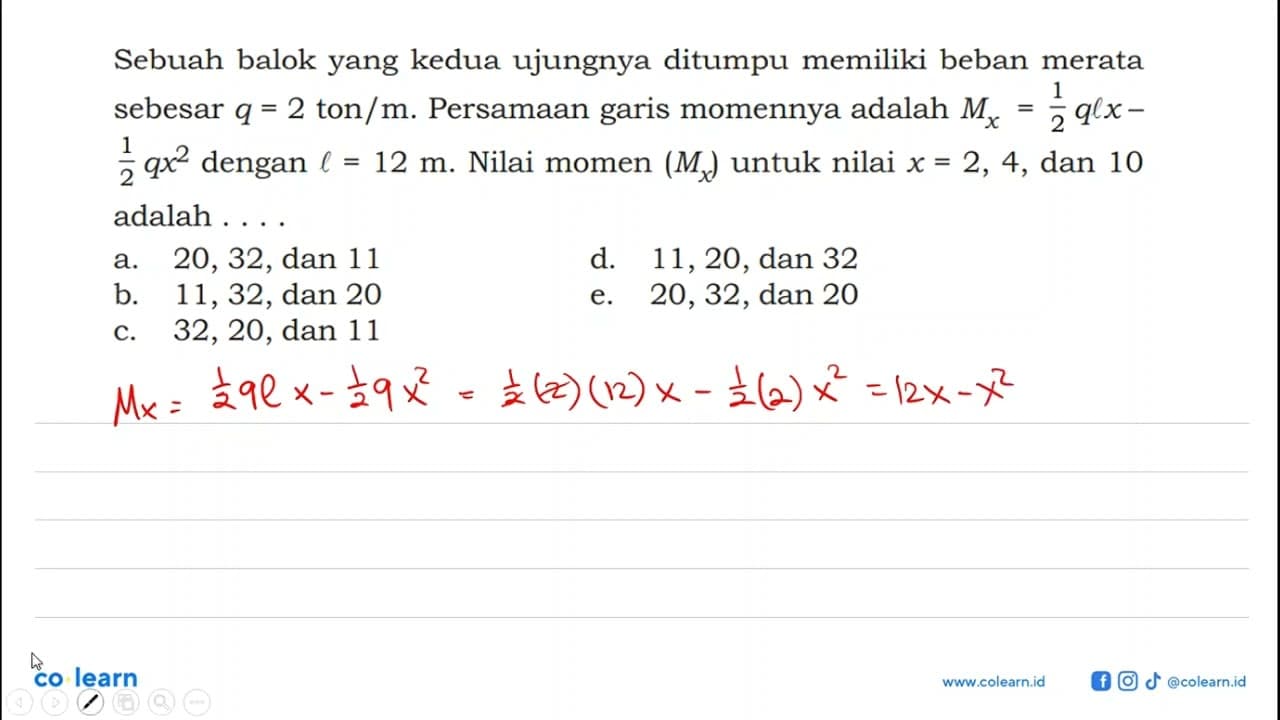 Sebuah balok yang kedua ujungnya ditumpu memiliki beban