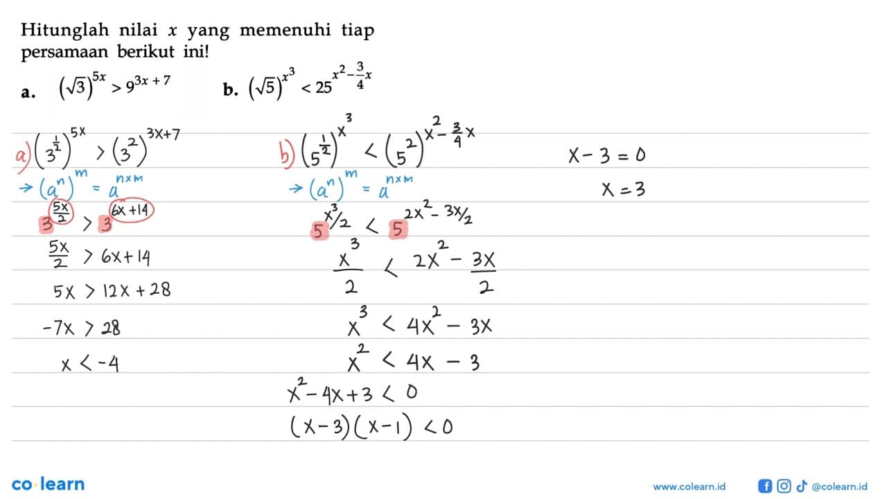 Hitunglah nilai x yang memenuhi tiap persamaan berikut ini!