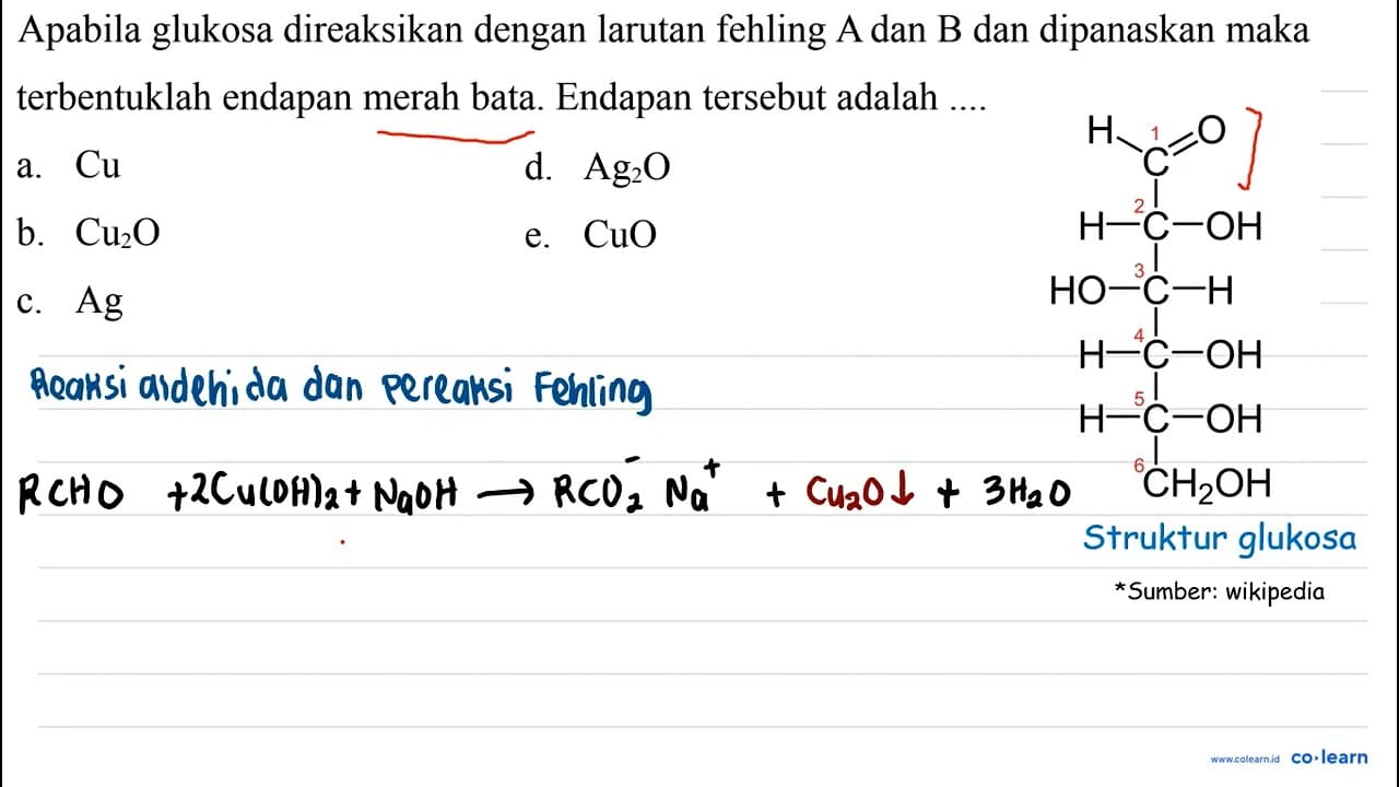 Apabila glukosa direaksikan dengan larutan fehling A dan B