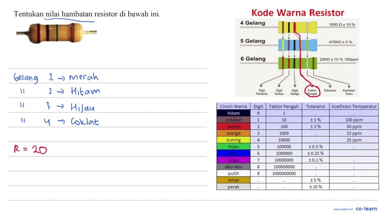 Tentukan nilai hambatan resistor di bawah ini.