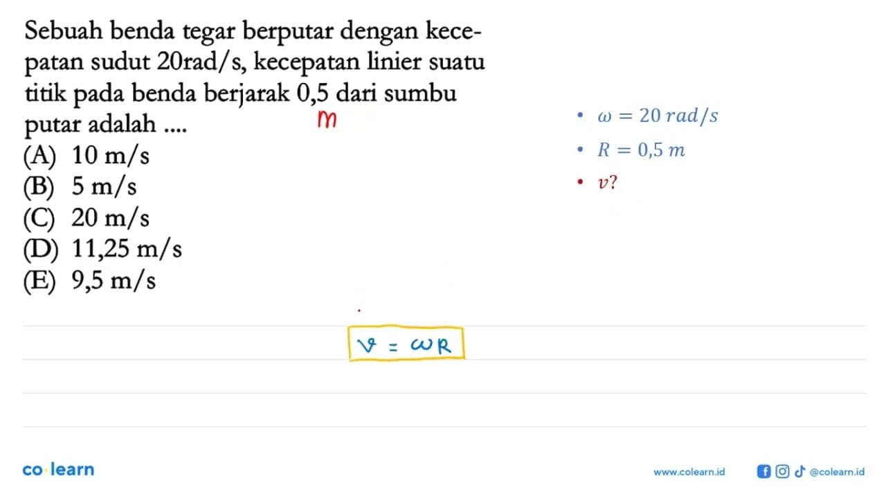 Sebuah benda tegar berputar dengan kecepatan sudut 20rad/s,