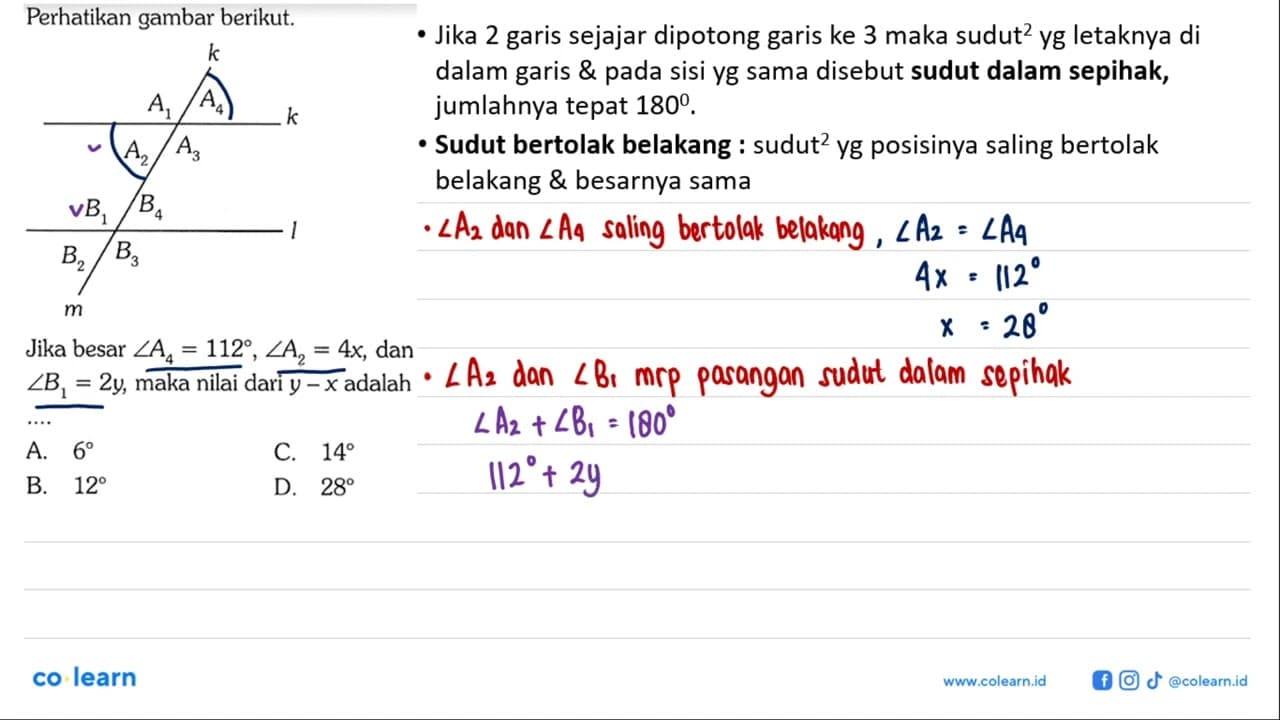 Perhatikan gambar berikut.k A1 A4 k A2 A3 B1 B4 l B2 B3 m