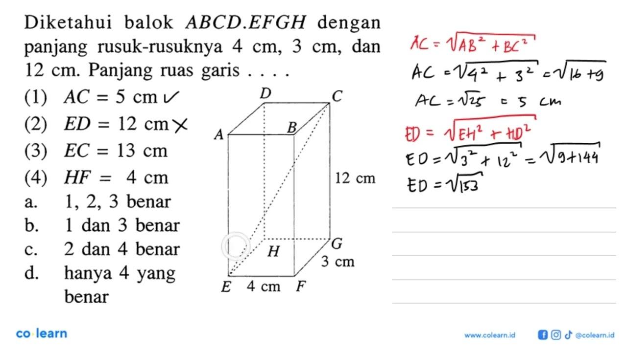 Diketahui balok A B C D . E F G H dengan panjang