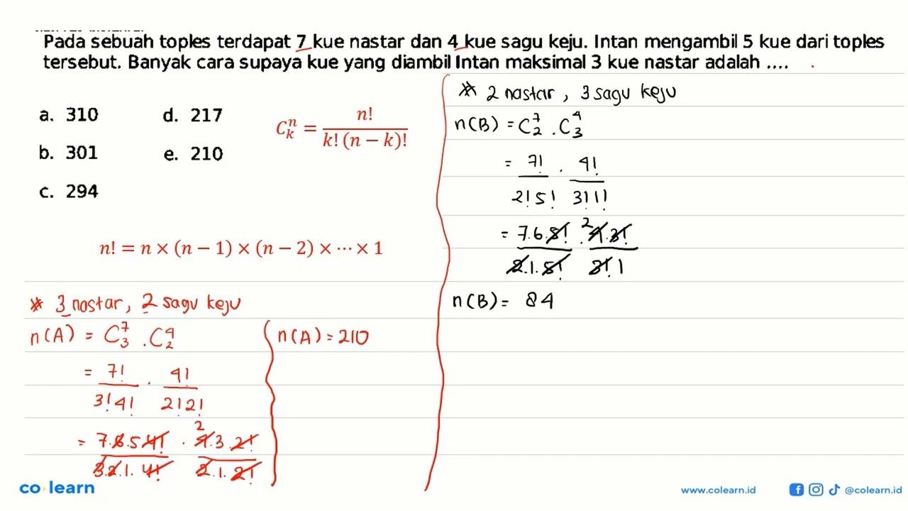 Pada sebuah toples terdapat 7 kue nastar dan 4 kue sagu