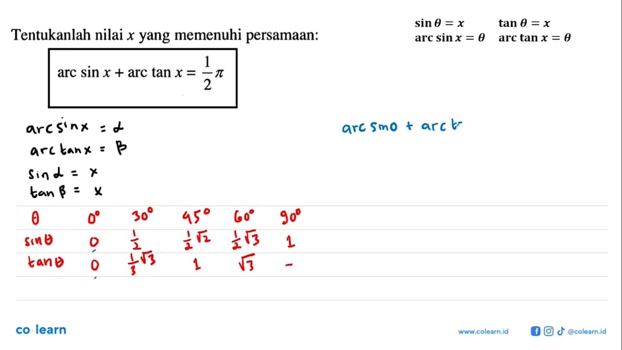 Tentukanlah nilai x yang memenuhi persamaan: arc sin X +