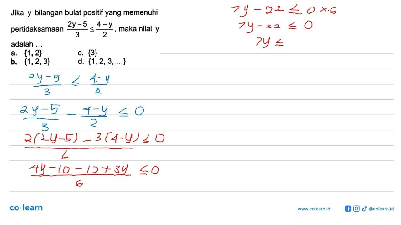 Jika y bilangan bulat positif yang memenuhi pertidaksamaan