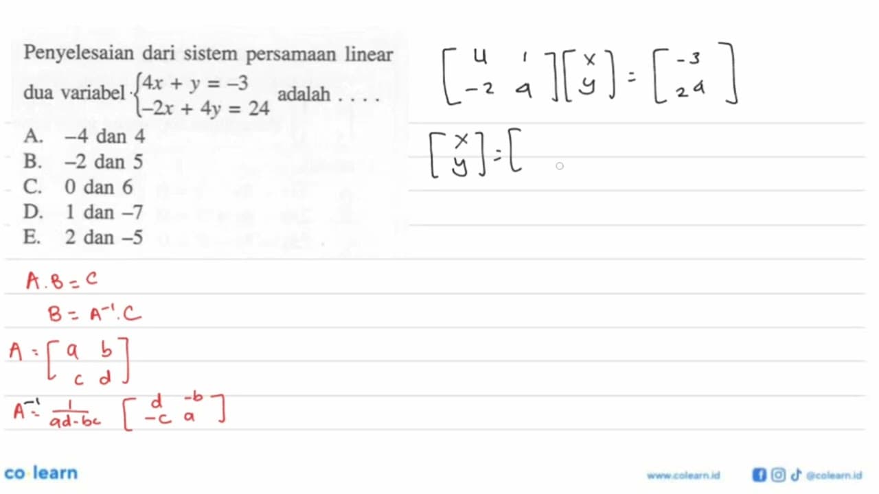 Penyelesaian dari sistem persamaan linear dua variabel