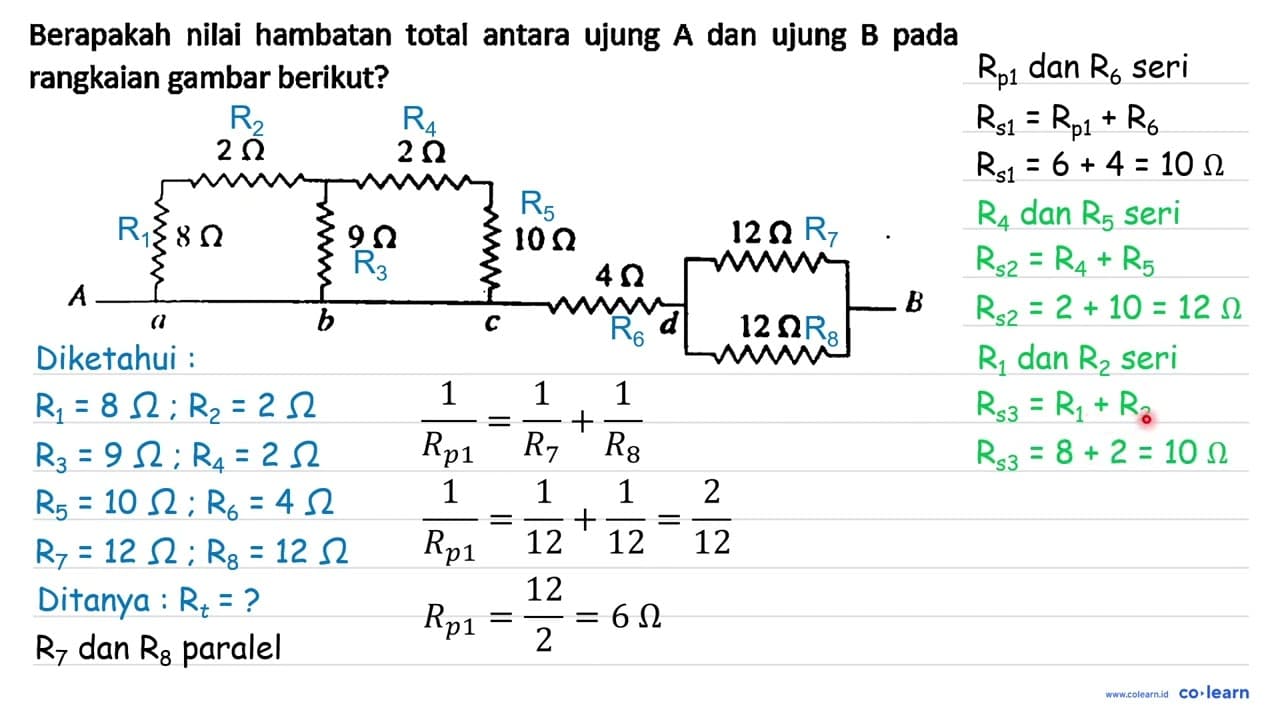 Berapakah nilai hambatan total antara ujung A dan ujung B