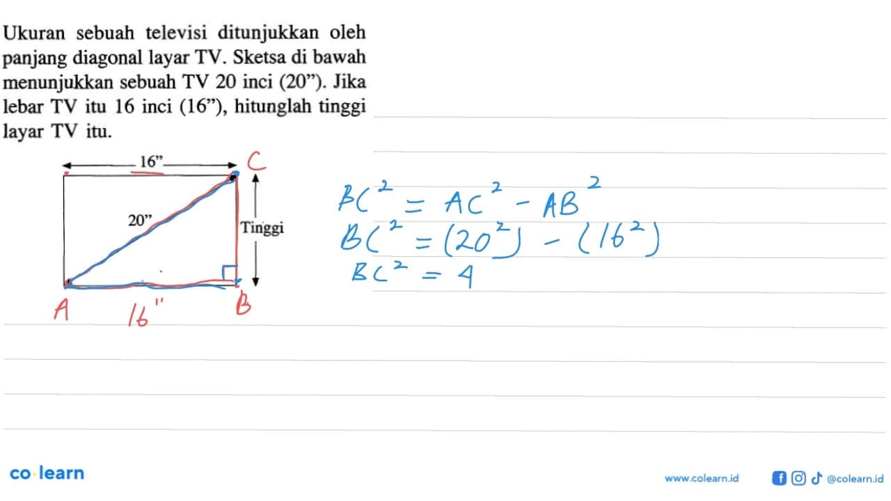 Ukuran sebuah televisi ditunjukkan oleh panjang diagonal