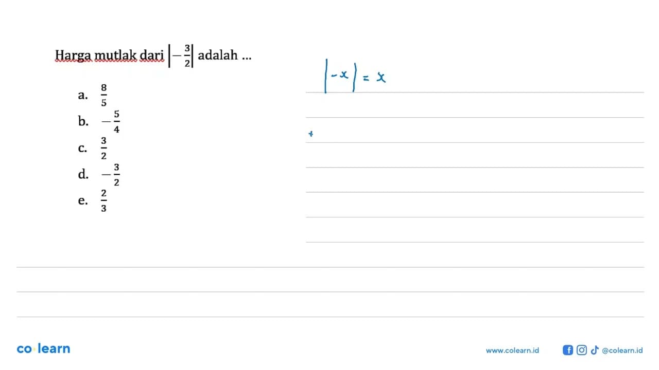 Harga mutlak dari |-3/2| adalah ...