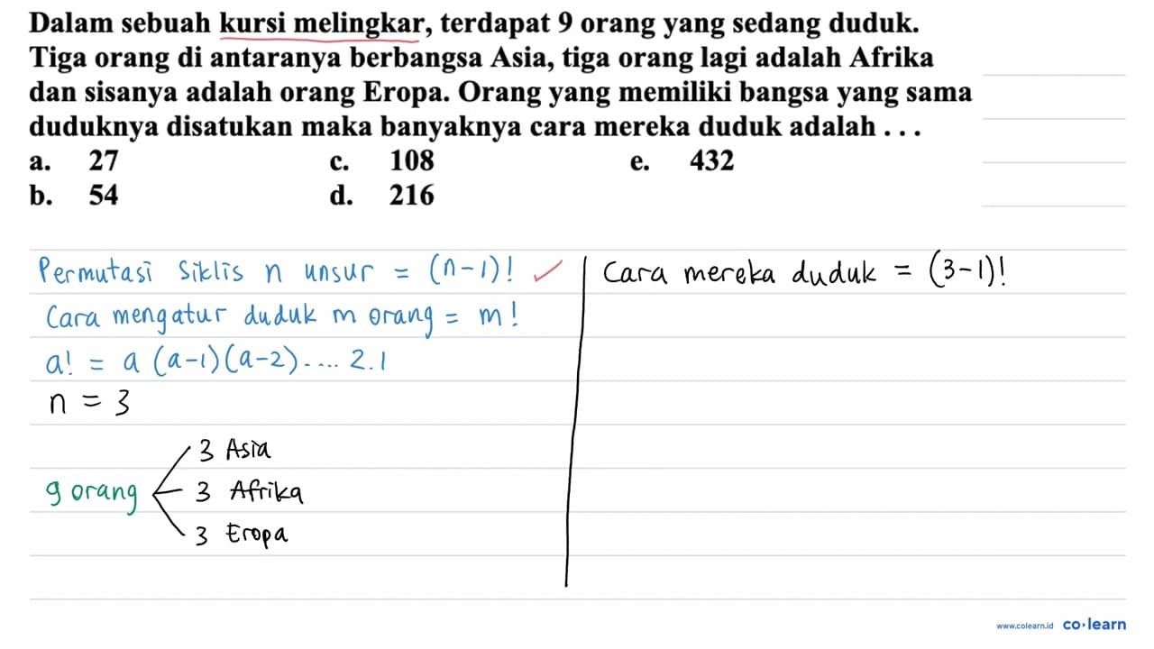 Dalam sebuah kursi melingkar, terdapat 9 orang yang sedang